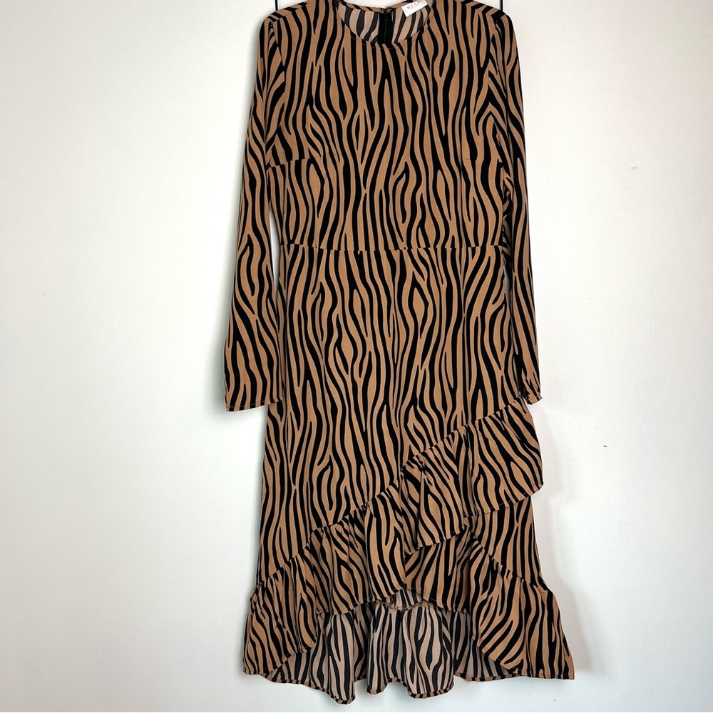 VILA Clothes Zebra Print Dress in Black and Tan